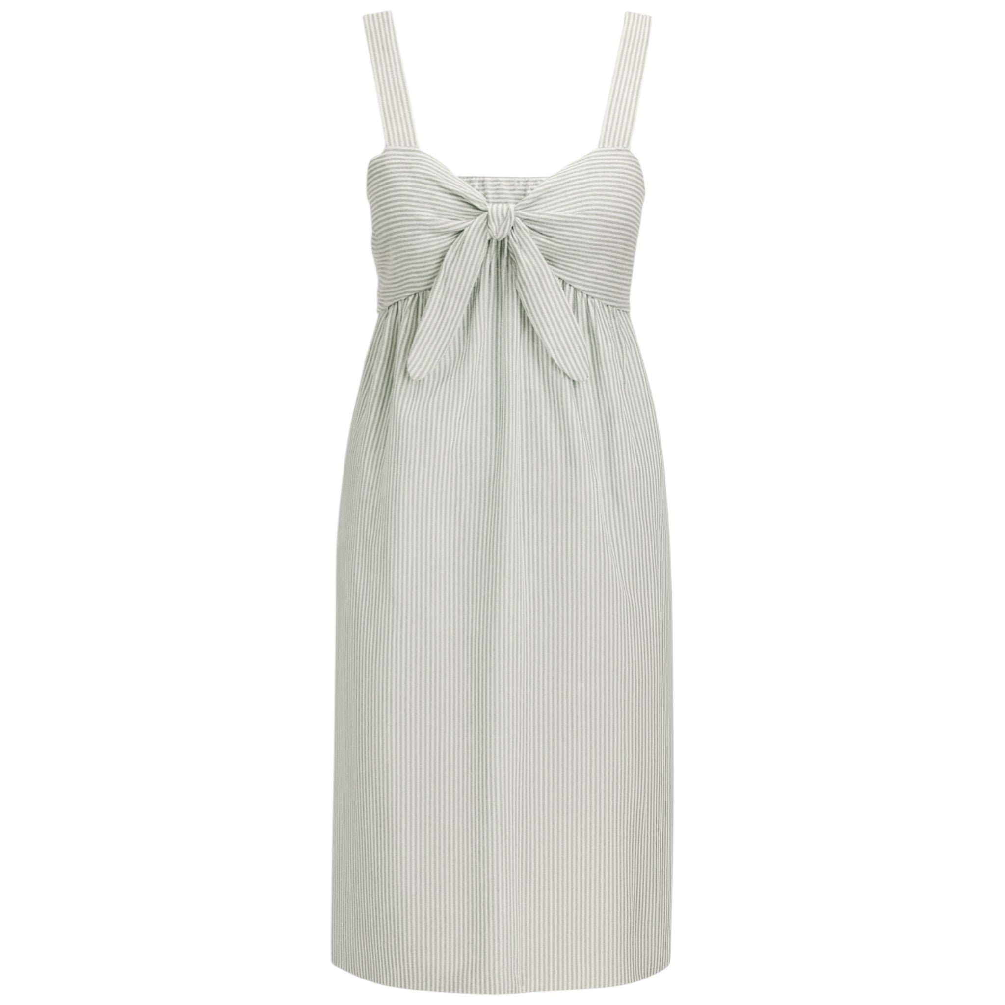 Women's striped sundress with front tie bow and adjustable straps – lightweight summer dress in Cream